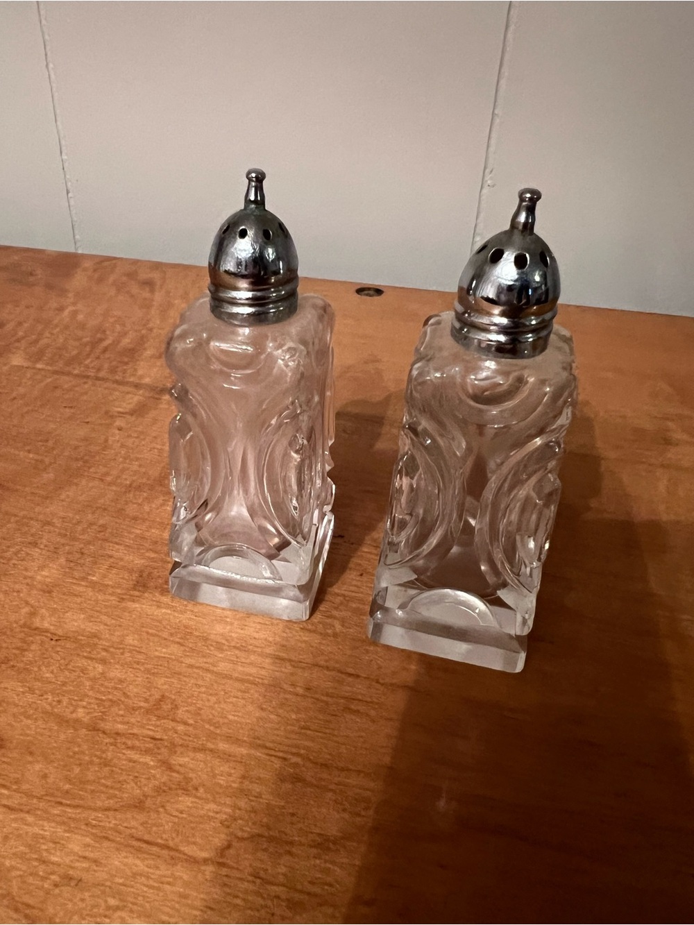 Vintage Clear Glass Salt and Pepper Shakers with Silver Tops